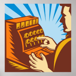 Póster empleado de ventas con el estilo de caja registrad