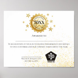 Póster Empleado del emblema dorado del certificado del añ