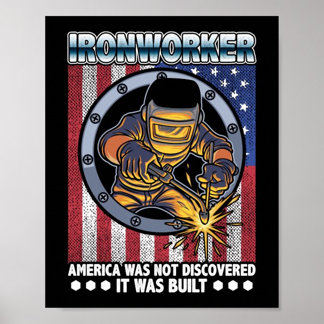 Póster Empleado patriótico de Ironworker America Construc (Frente)