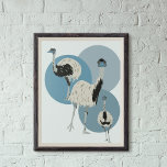 Póster Emus y Círculos Azules Estilo moderno<br><div class="desc">Añade un toque salvaje a tu pared con este poster. Los ilustraciones modernos y realistas de emus se encuentran en un fondo de círculos gris-azul.</div>