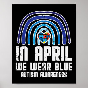 Póster En abril llevamos corazón de arcoíris azul Concien