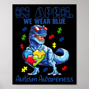 Póster En Abril Usamos El Autismo Azul Conciencia Dinosau
