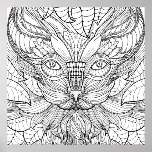 Póster en blanco y negro de un gato para colorear