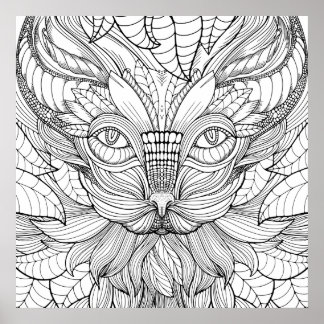 Póster en blanco y negro de un gato para colorear