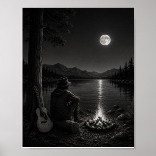Póster en blanco y negro del vagabundo al lado de