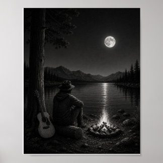 Póster en blanco y negro del vagabundo al lado de 