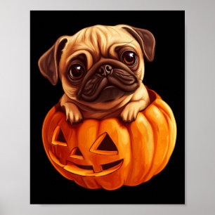Póster En Calabaza Halloween Pugkin Cute Pug Halloween