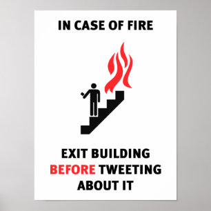 Póster En caso del fuego, salga el edificio antes de