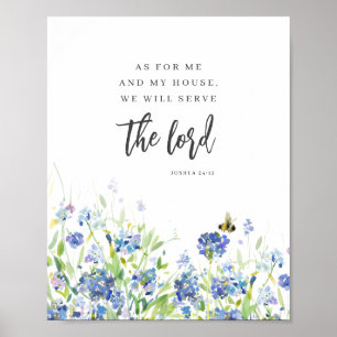 Póster En cuanto a mí y mi casa floral azul moderno