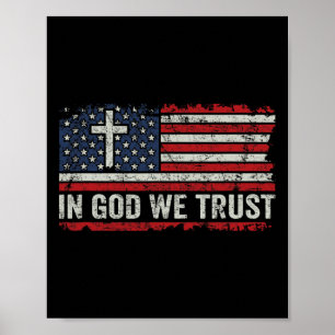 Póster En Dios Confiamos - Cruz de la Bandera Vintage Usa