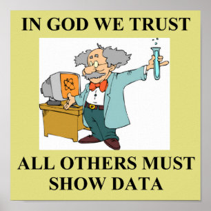 Póster en dios confiamos en chiste de la ciencia