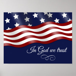 Póster En Dios confiamos en la bandera ondeando