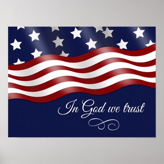 Póster En Dios confiamos en la bandera ondeando (Frente)