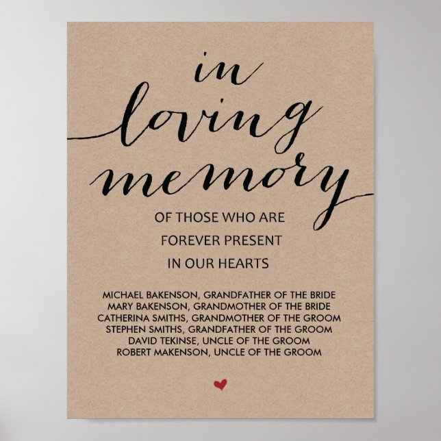 Póster En el Boda de la memoria amorosa Rótulo de la mesa (Frente)