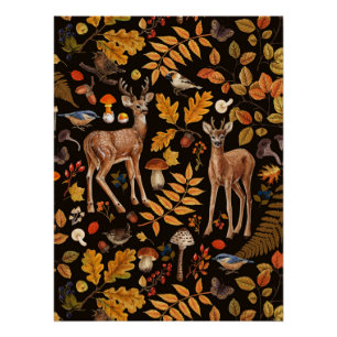 Póster En el bosque/ciervo otoñal sobre negro