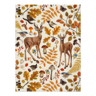 Póster En el bosque/ciervo otoñal sobre negro