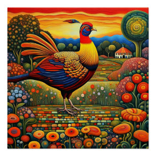 Póster En el jardín con el faisán dorado