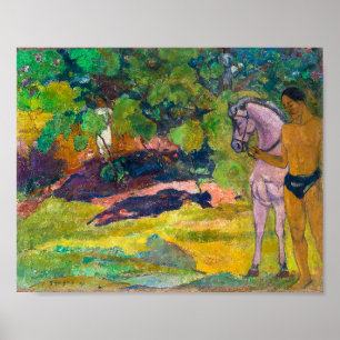 Póster En el jardín de vainilla, hombre y caballo Gaugu