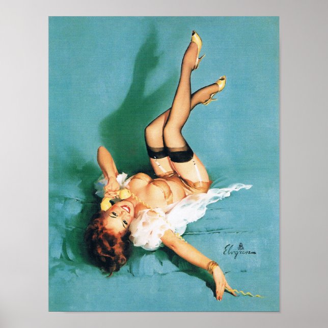 Póster En el teléfono - Chica Vintage Pin Up (Frente)