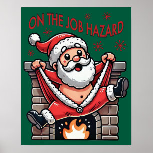 Póster En el trabajo, el Papá Noel se incendia