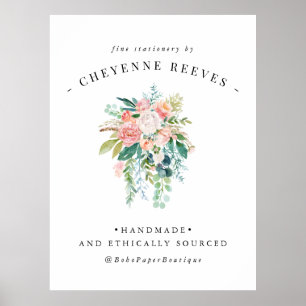 Póster En Flor Logotipo Floral Vintage Rosado