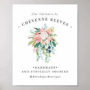 Póster En Flor Logotipo Floral Vintage Rosado