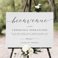 En francés, bienvenidos al Rótulo de la ceremonia 