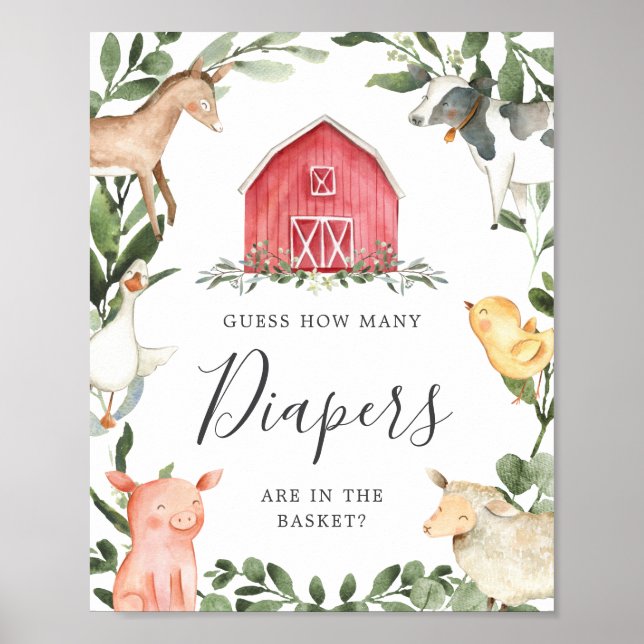 Póster En La Baby Shower De Las Granjas Adivina Cuántos P (Frente)
