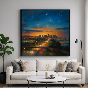 Póster En La Ciudad - Ciudad Paisaje Estilo Pintura Paste
