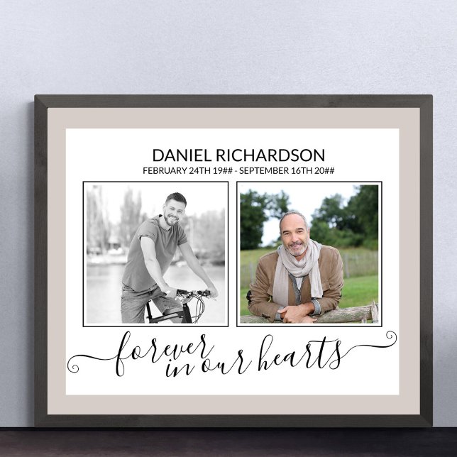 Póster En la memoria amorosa 2 Foto EleganT Script Funera (Funeral memorial poster to order professionally printed or as a printable digital download)