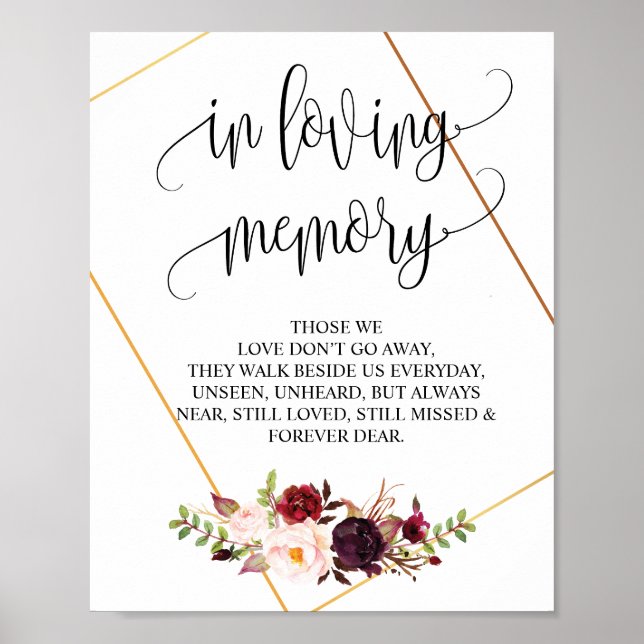 Póster En la memoria de amor Boda Rótulo de la mesa conme (Frente)