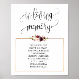 Póster En la memoria de amor Boda Rótulo de la mesa conme