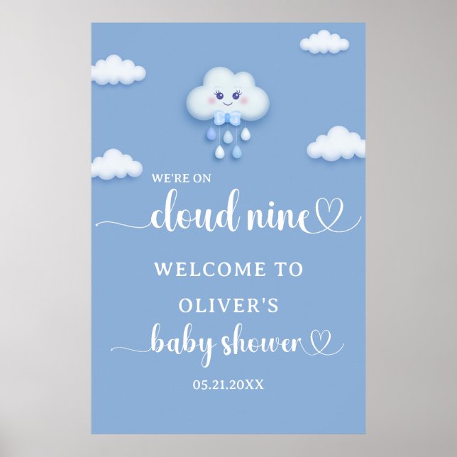 Póster En la Nube Nueve Bienvenida Moderno De Baby Shower (Frente)