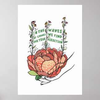 Póster En la ola de cambio encontramos nuestra verdadera 