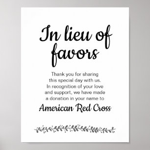 Póster En Lugar De Favores Donación De Caridad Letrero De
