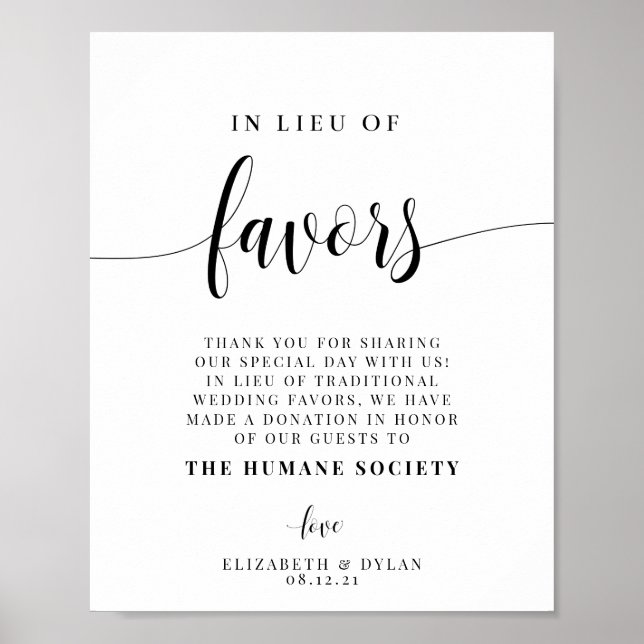 Póster En Lugar De Favores Poster De Acogida De Boda (Frente)