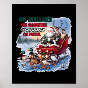 Póster En Mallard On Gadwall Navidades Funny Duck Hunting