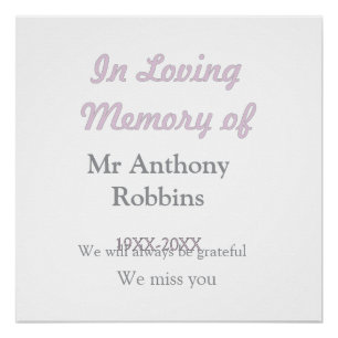 Póster En memoria amorosa de nombre recuerdo funeral