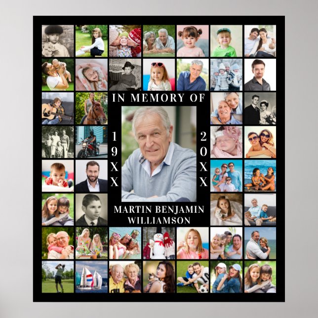 Póster En Memoria de 45 Collage de Fotos Negro (Frente)