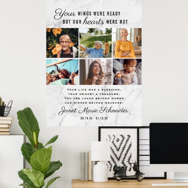 Póster En Memoria Querida | Collage Funeral 6 Fotos (Oficina en casa)