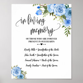 Póster En Memoria Recuerdo Bodas con flores azules