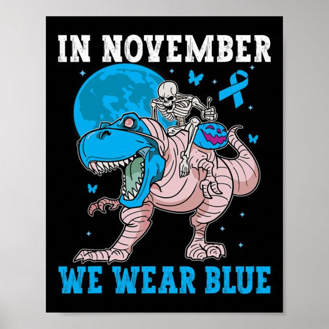 Póster En Noviembre Usamos Diabetes Azules Trex Dino Niño (Frente)
