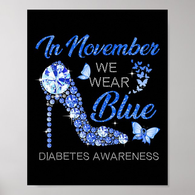 Póster En Noviembre Usamos Diabetes De Alto Talón Azul (Frente)