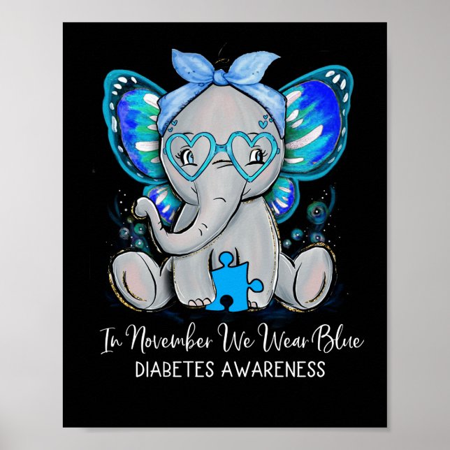 Póster En Noviembre Usamos Diabetes De Elefante Azul (Frente)
