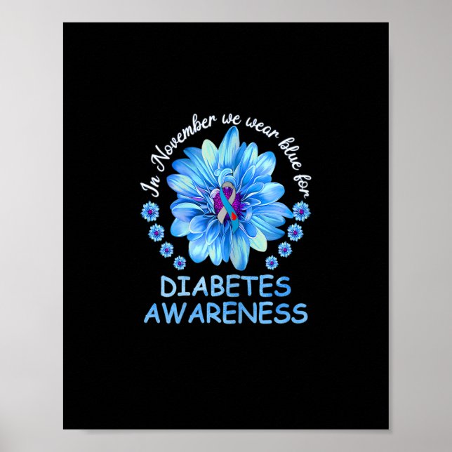 Póster En Noviembre Usamos La Diabetes De Girasol Azul Aw (Frente)