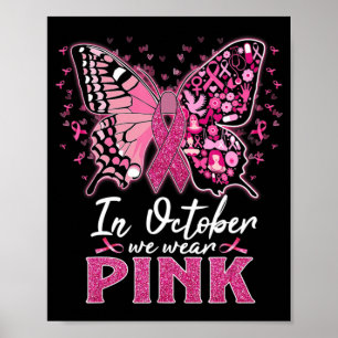 Póster En Octubre Usamos Cáncer De Mama De Mariposa Rosa