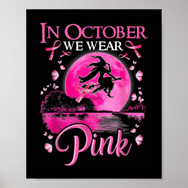 Póster En Octubre Usamos Cinta Rosa Bruja Halloween Bre (Frente)