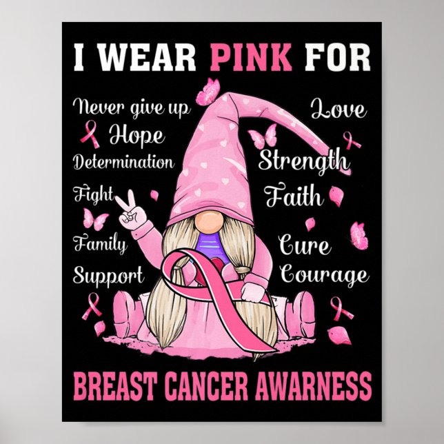 Póster En Octubre Usamos Gnome Rosado Para El Cáncer De M (Frente)