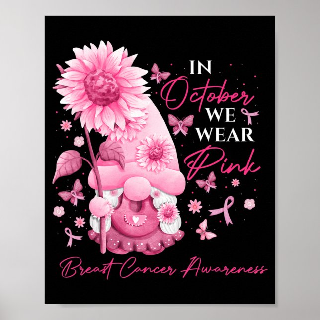 Póster En Octubre Usamos Gnomes Rosados Gnome Cáncer De M (Frente)