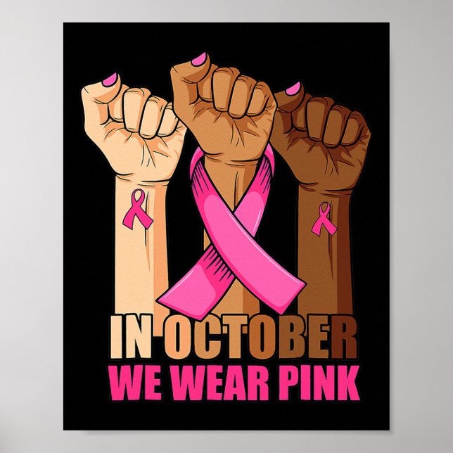 Póster En Octubre Usamos Mano Rosa Elevar El Cáncer De Ma (Frente)